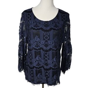 Charter Club XL Midnight Blue Bell Sleeve Lace Blouse